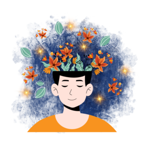 homme qui est serein, sa tête est remplie d'idées positives