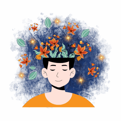 homme qui est serein, sa tête est remplie d'idées positives