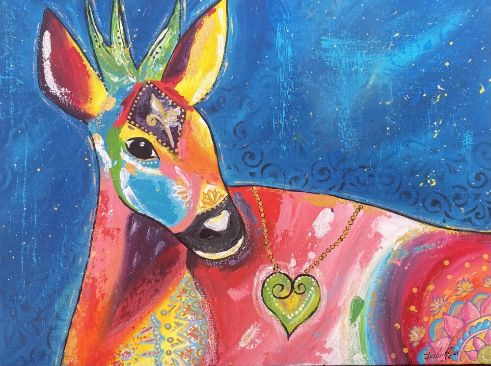 chevreuil coloré symbolisant un guide qui accompagne