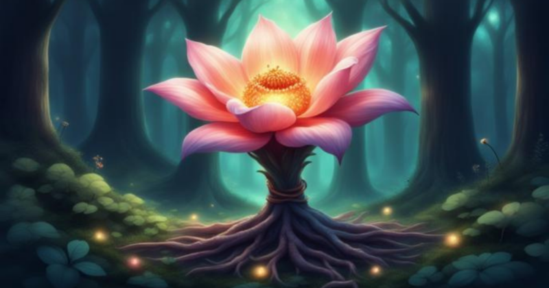 Fleurs épanouies avec racines symbolisant<br />
les mémoires cellulaires et leur ancrage dans le corps