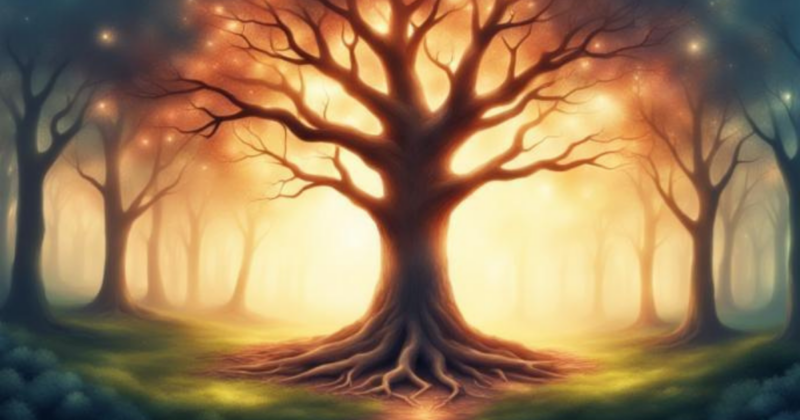 Arbre en forêt aux racines apparentes symbolisant<br />
la transmission des mémoires transgénérationnelles