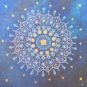 mandala sur fond bleu qui évoque l'énergie à distance