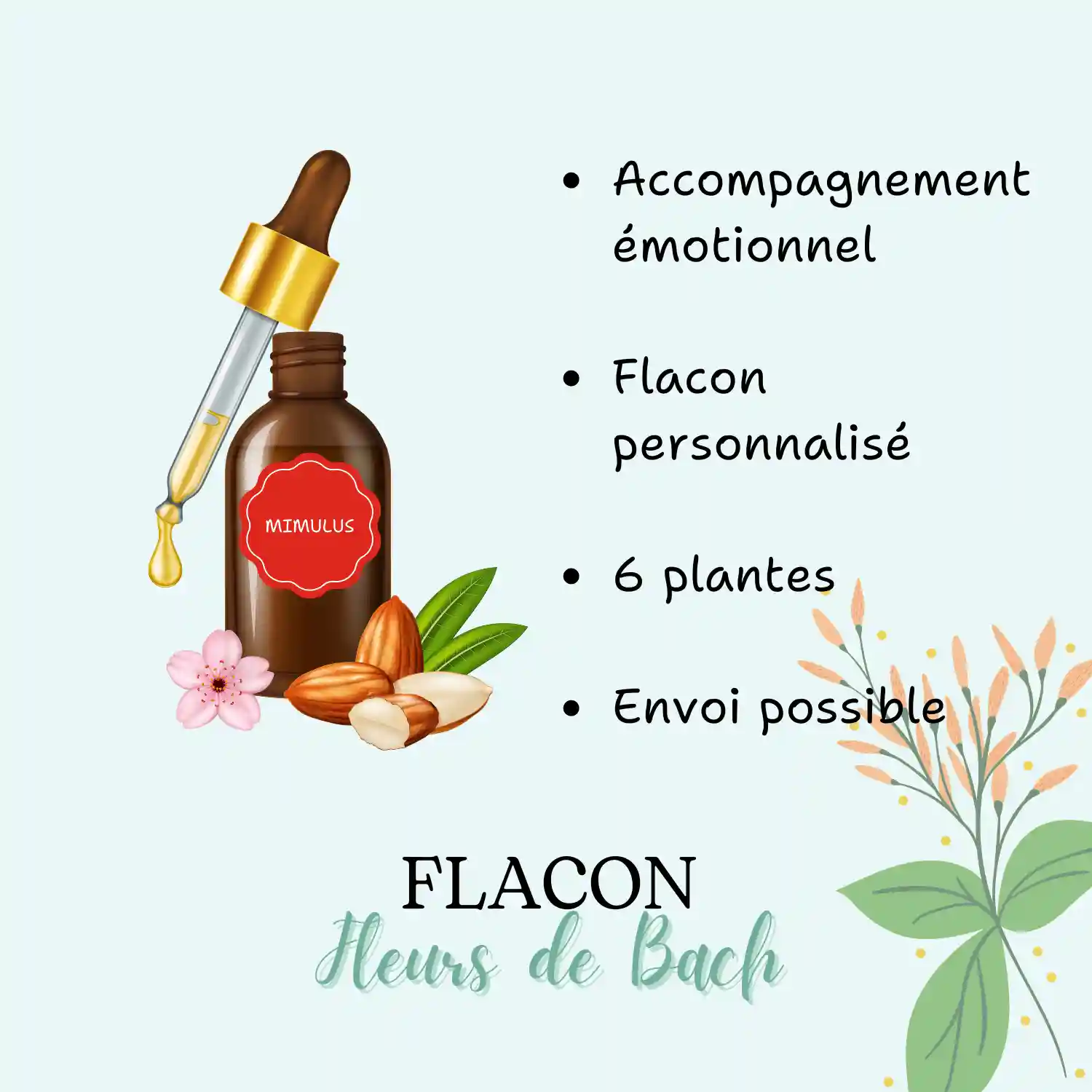 Flacon personnalisé de Fleurs de Bach sur mesure pour accompagnement et soutien émotionnel