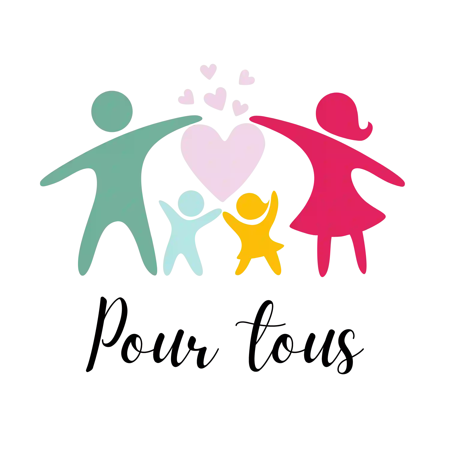 Pictogramme d'une famille avec cœur et mention Pour tous pour la libération des mémoires